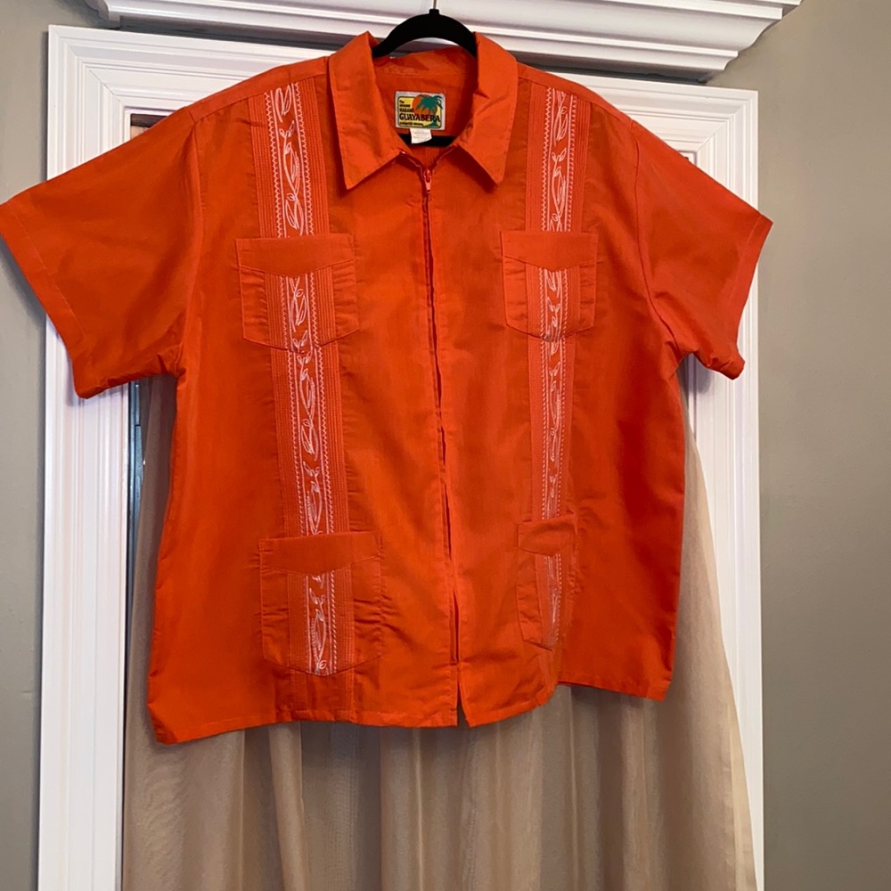 Genuine Haband Guayaybera zip front shirt orange men XXL